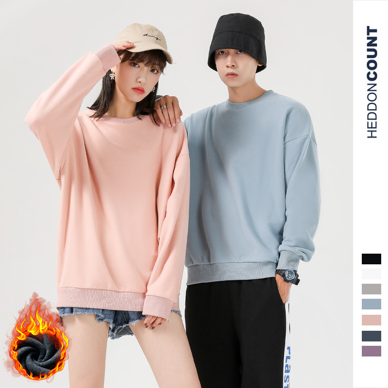 Autumn new 340g polar fleece sweatshirt pullover solid color fleece sweatshirt for men loose couple sweatshirt