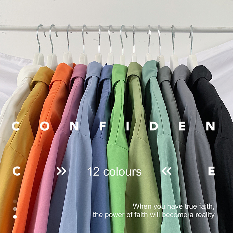 Solid color long-sleeved shirt men's Korean style handsome trendy casual versatile jacket ins trendy Hong Kong style bf personalized shirt
