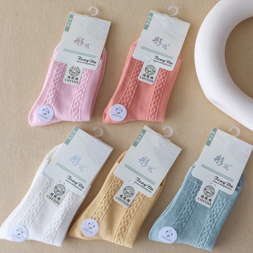 Autumn and winter new women's solid color retro thickened cotton socks breathable sweat-absorbent mid-calf socks casual vertical striped women's socks wholesale