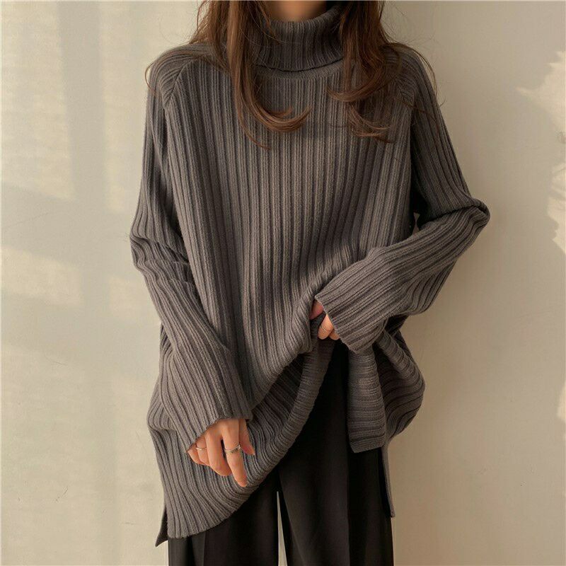 New autumn and winter Japanese retro lazy style turtleneck sweater jacket thickened inner long-sleeved knitted bottoming shirt