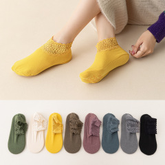 Autumn and winter Japanese and Korean version of German velvet lace solid color short socks for women with shallow mouth thickened warm snow floor cotton socks