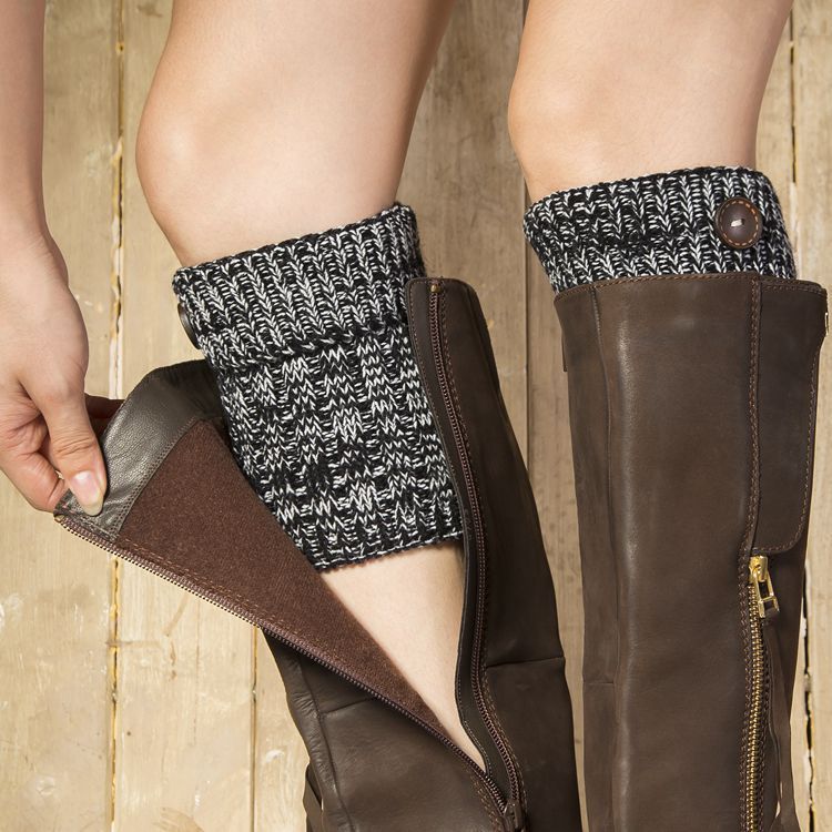 European and American AliExpress Boot Covers Knitted Sock Covers Custom Buckle Yoga Leg Covers Warm Short Flap Mixed Color Strip Buttons