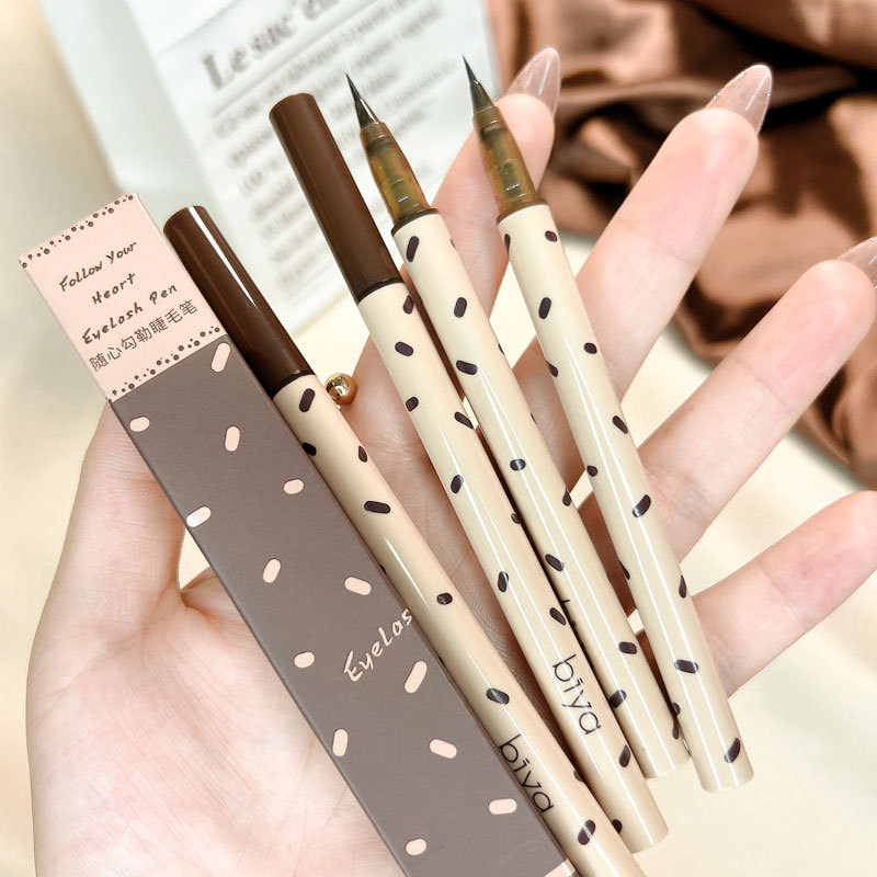 Biya Freely Outline Lower Mascara Pen is Waterproof, Sweatproof, Long-lasting, Not Easy to Smudge, Ultra-fine Novice Brown Liquid Eyeliner Pen