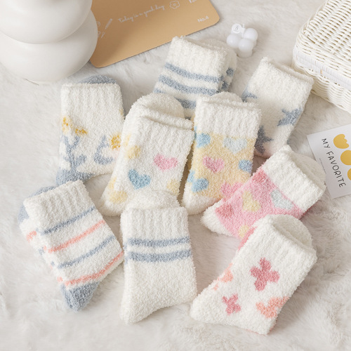 Coral velvet socks for women in winter plus velvet thickening home floor socks winter warm sleep socks women's socks wholesale