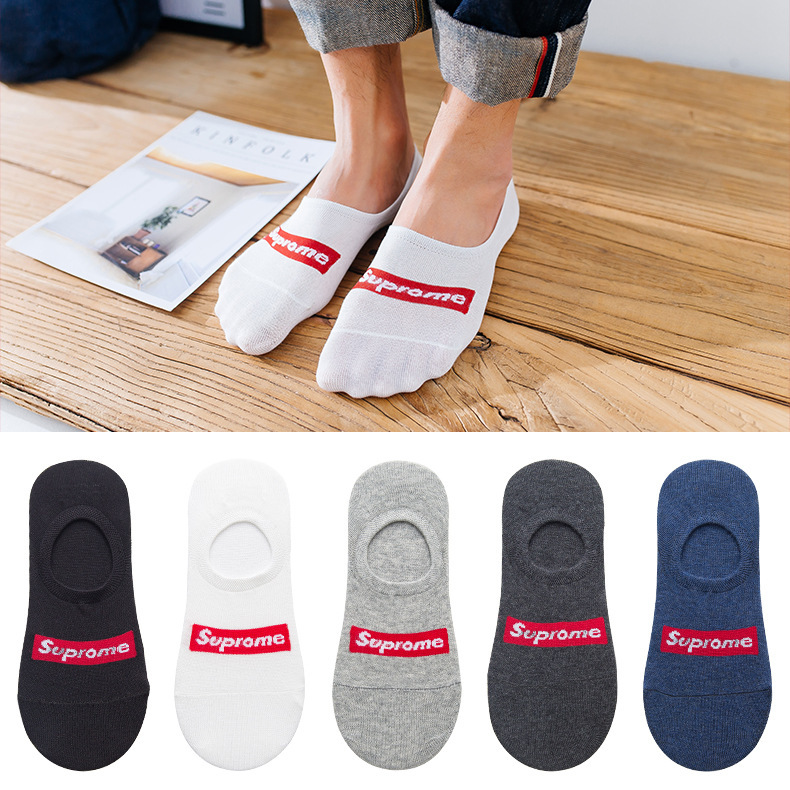 Summer Thin Cotton Socks Men's Alphabet Cotton Men's Socks Silicone Non-Slip Invisible Boat Socks