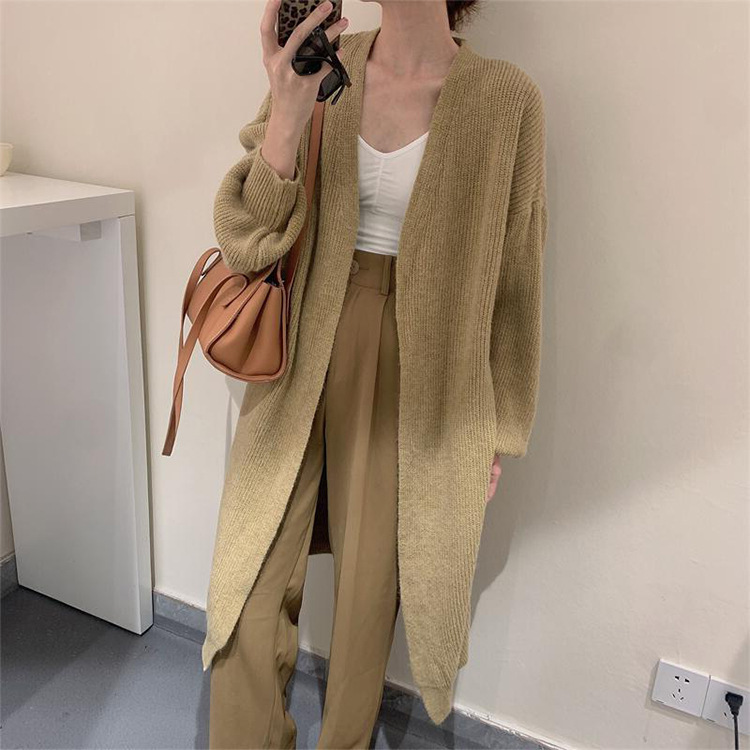Autumn outerwear knitted cardigan for women medium-length lazy style coat temperament sweater unbuttoned loose coat for women