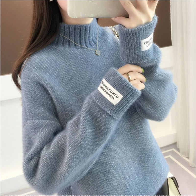 New chenille loose lazy pullover thickened bottoming sweater turtleneck solid color sweater women's autumn and winter