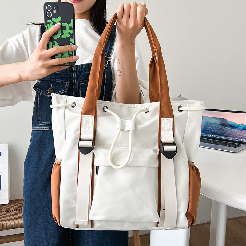 New student class bag, large-capacity contrasting handbag, simple commuter shoulder bag, casual crossbody bag