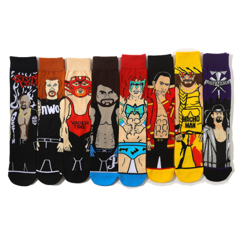 Men's wholesale cartoon sports men's socks cotton mid-calf women's sports European and American style socks cross-border wrestler trendy socks four seasons socks