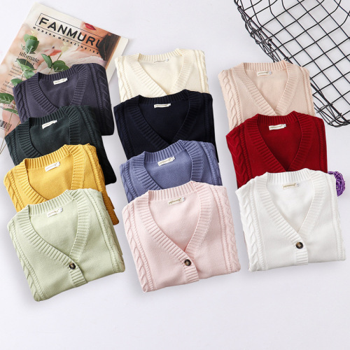 Japanese college JK uniform new sweater cardigan multi-color loose twist pure cotton knitted thick