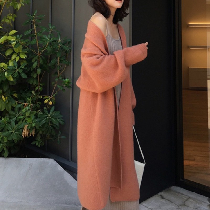 Factory wholesale cross-border sweater women's autumn and winter new style loose lazy style knitted cardigan mid-length coat