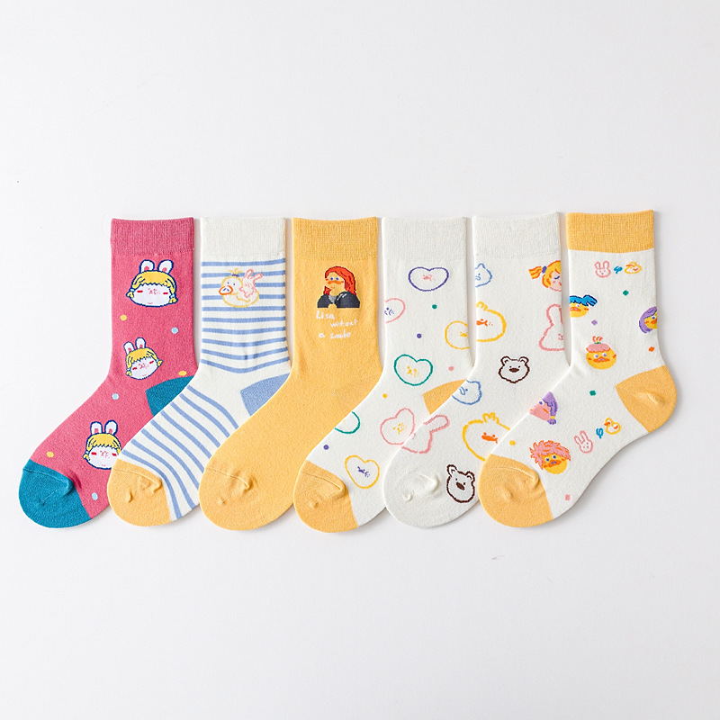 Socks for women in spring and summer, personalized cartoon IP joint women's mid-calf socks, spring striped cotton socks, anime socks for women