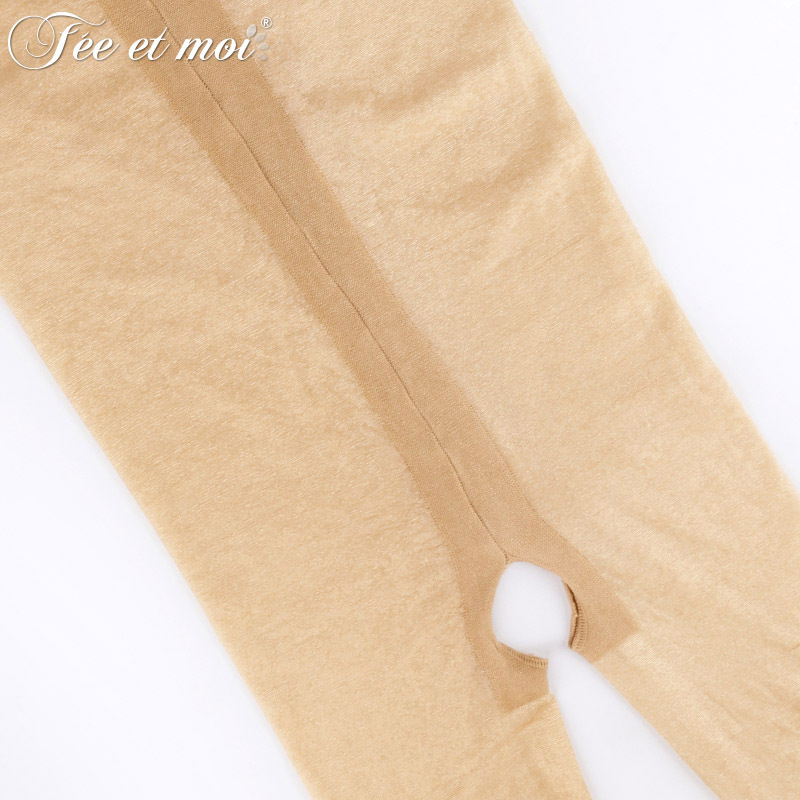 Feimu sexy lingerie women's transparent oily high waist open stockings uniform jumpsuit black stockings 7330/7331