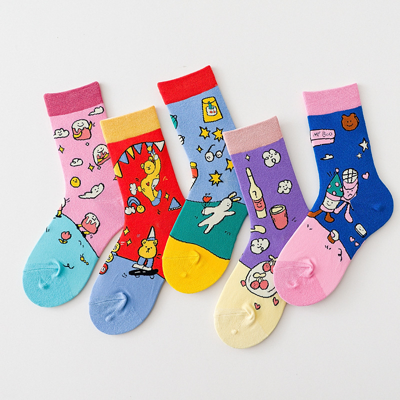 Autumn and winter new candy-colored creative Lolita Japanese cartoon socks jk pile socks adult women's socks cotton socks