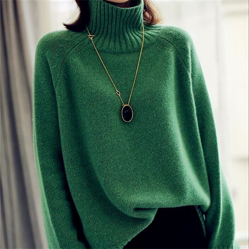 Autumn and winter Korean version hot mom trendy pullover knitted turtleneck sweater for women lazy style loose casual women's bottoming shirt trendy