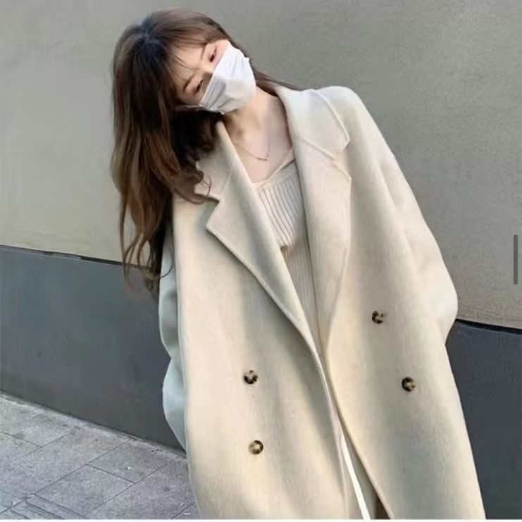 High-end woolen coat for women 2023 new autumn and winter Korean style small medium-length woolen coat thickened and trendy
