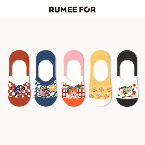 Lumi cartoon invisible socks silicone non-slip summer Korean version thin boat socks women ins trend shallow mouth cotton socks wholesale