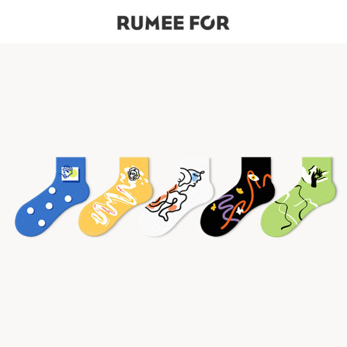 Lumi short socks for men and women ins fashion cartoon Japanese creative illustration student trend versatile spring and summer low-cut socks