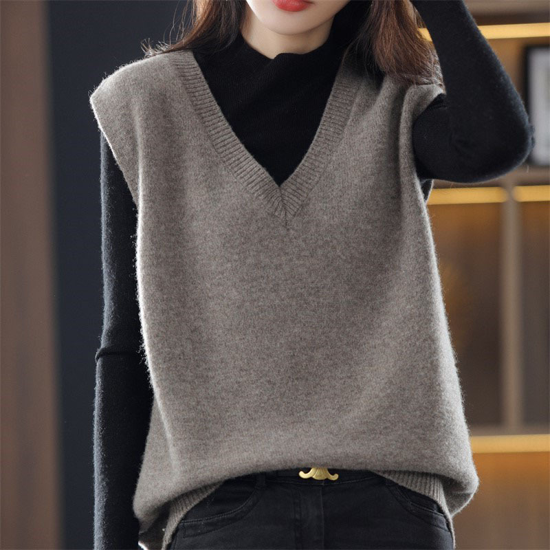 Vest women's sweater autumn and winter new autumn and winter vest with v-neck knitted vest and vest