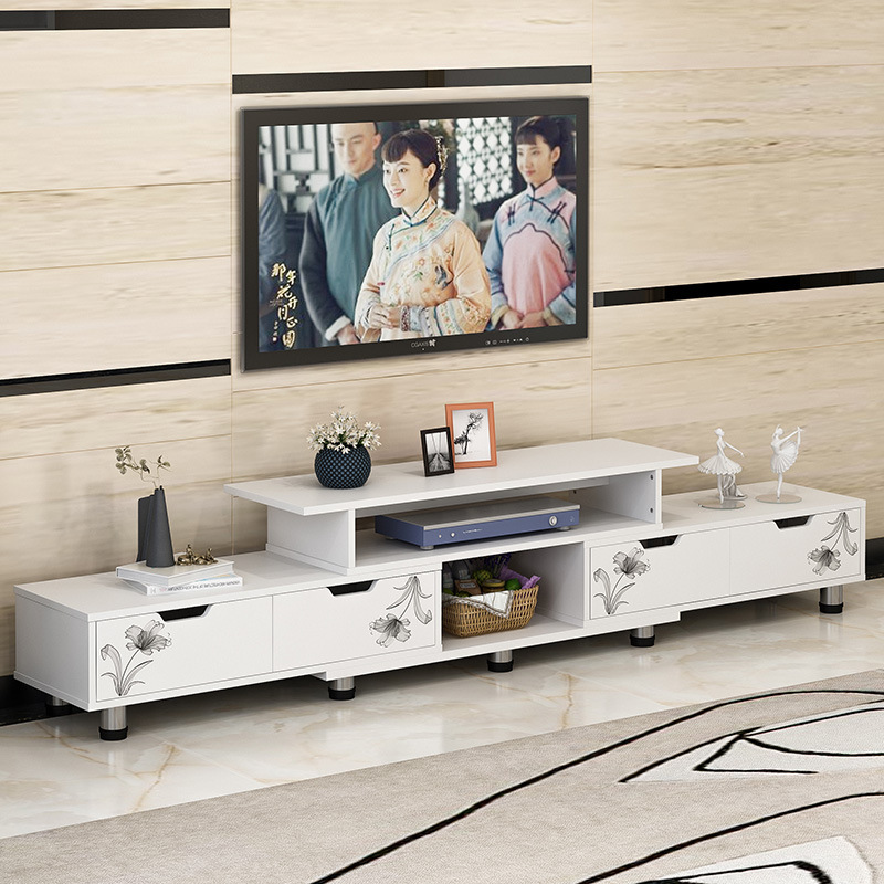 Simple modern retractable small apartment living room imitation solid wood bedroom Nordic TV cabinet coffee table combination floor cabinet