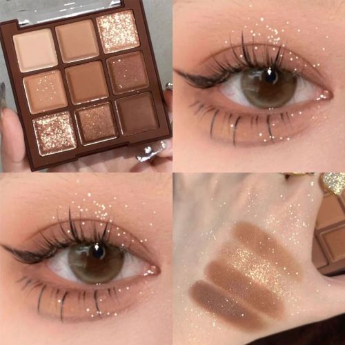Gemeng nine-color chocolate eyeshadow palette, matte pearlescent sequins, silkworms to brighten students' earth-colored eyeshadow makeup