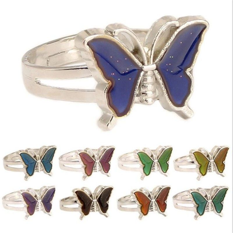 Internet celebrity temperature-sensing color-changing ring for couples, girls, cool and fun personality, warm and cute butterfly open ring