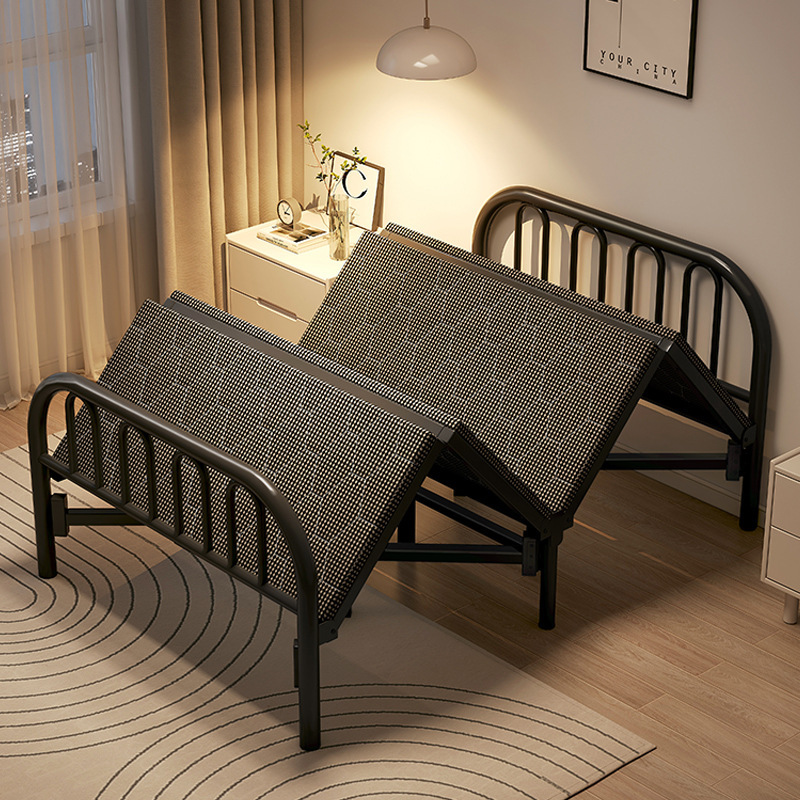 Folding sheet single bed household adult simple bed double bed 1.2 meters dormitory rental room hard bed iron bed lunch break