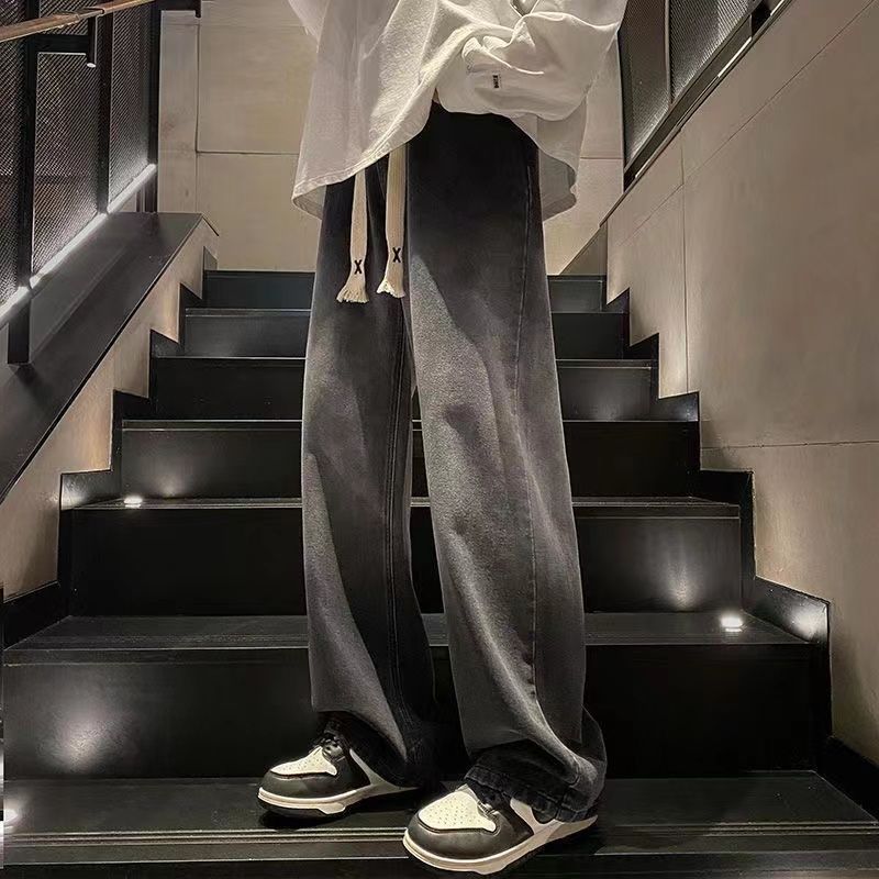 American high street gradient washed jeans for men and women in spring and autumn loose straight wide-leg pants trendy brand casual long pants