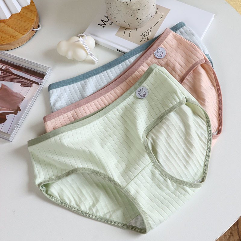 Summer new girls' panties macaron color thin breathable pure cotton solid color bunny pattern briefs