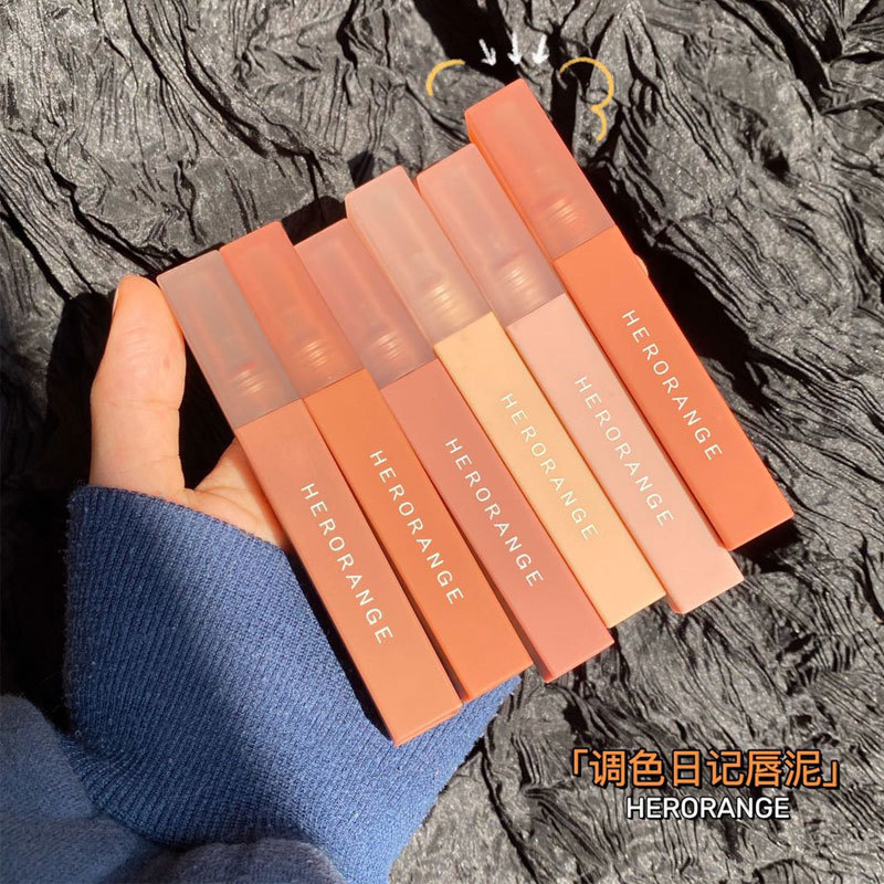 HERORANGE Color Diary Lip Mud Cream Velvet Soft Mist Matte Lip Glaze Intense Color Milk Tea Lipstick
