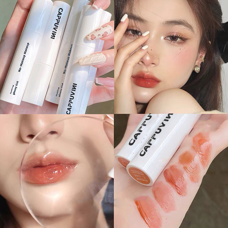 Cappuvini small white tube lip glaze mirror lipstick is long-lasting, does not fade and is not easy to stick to the cup, moisturizing and plumping lips