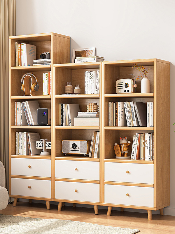 Nordic solid wood bookshelf floor-standing multi-layer storage cabinet storage rack display cabinet home living room corner bookcase