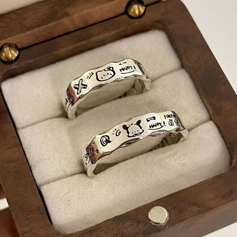 New Year's Eve Minimalist Graffiti Wavy Edge Ring Female Dragon Year Design Versatile Exquisite Fashion Pacha Dog Couple Style