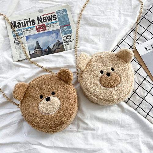Japanese Harajuku soft cute cartoon plush bear shoulder bag creative funny silly bear head soft girl mobile phone bag