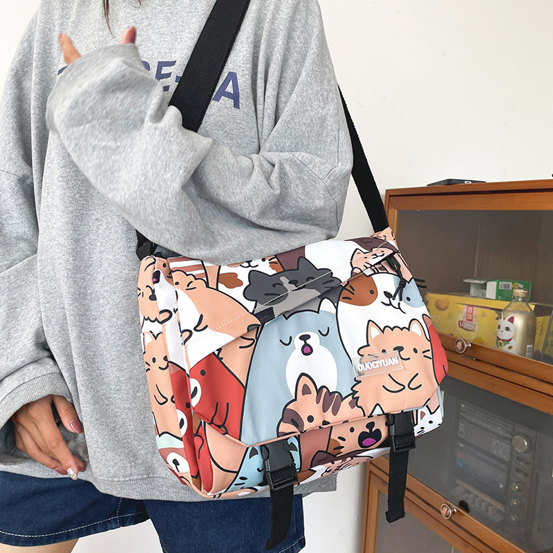 Cute bag for women Japanese style ulzzang college style funny personality cartoon cat soft girl student crossbody bag