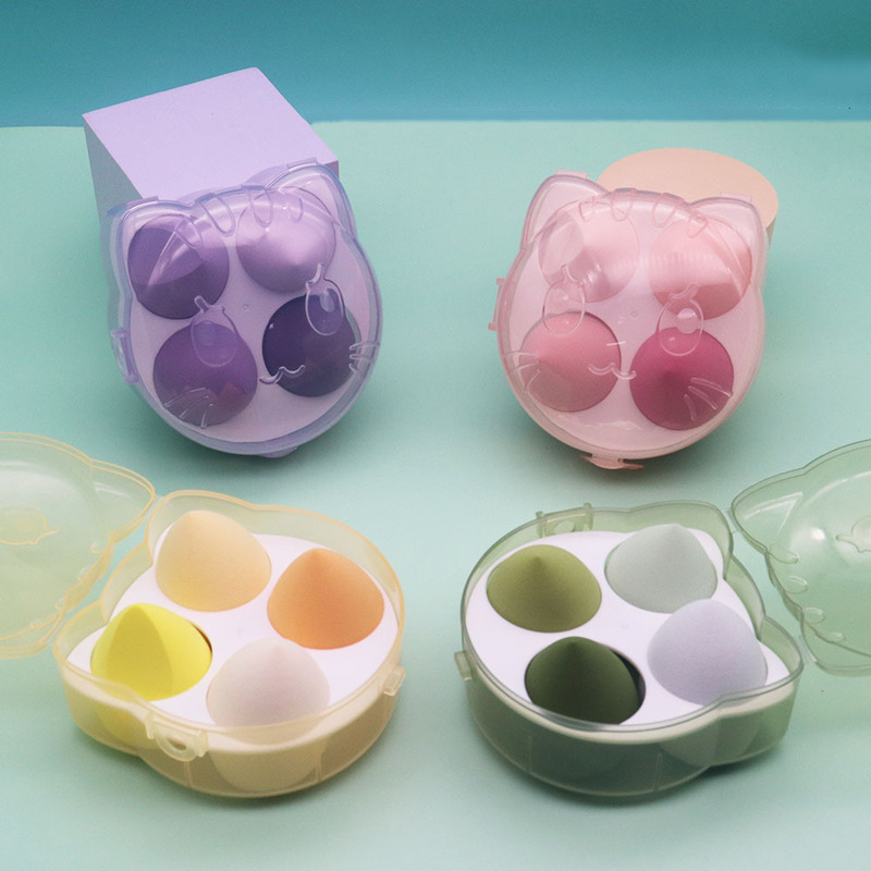 Kitten Four-Gongge Beauty Egg Set Non-latex Soaked in Water and Enlarged with Water Drops Bevel-cut Powder Puff Sponge