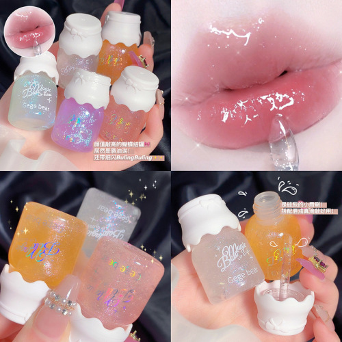 Gege bearGege bear bow milk jar lip gloss moisturizing mirror water gloss with fine glitter pouty lips