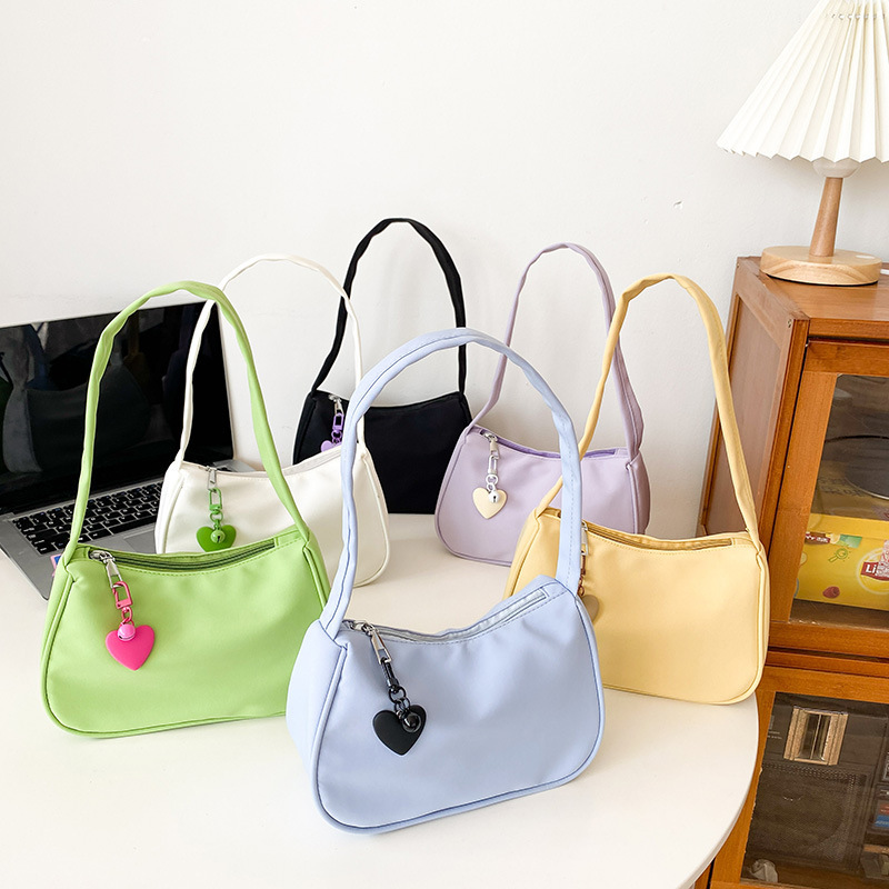 Japanese ins college style fresh and cute versatile casual soft girl girl contrast love armpit bag shoulder bag