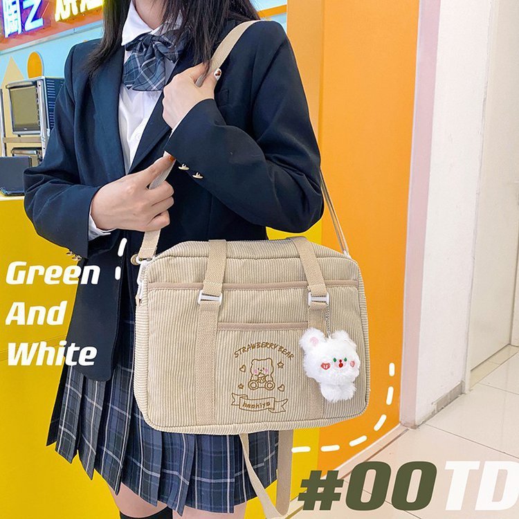 Japanese animation peripheral vintage style retro cute embroidered bear girl student jk corduroy shoulder bag