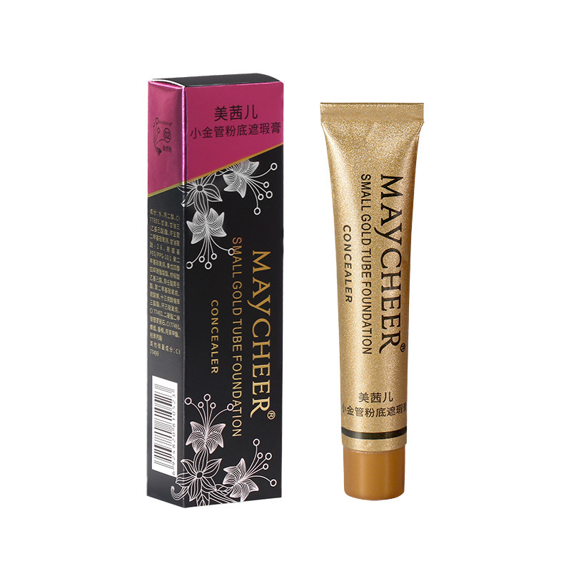 Meixier small gold tube concealer covers facial acne marks, pimples, freckles, dark circles and pores for female students.