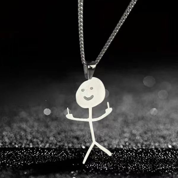 New hot selling fun personality cartoon graffiti stickman cute male and female couple cute trendy stainless steel necklace