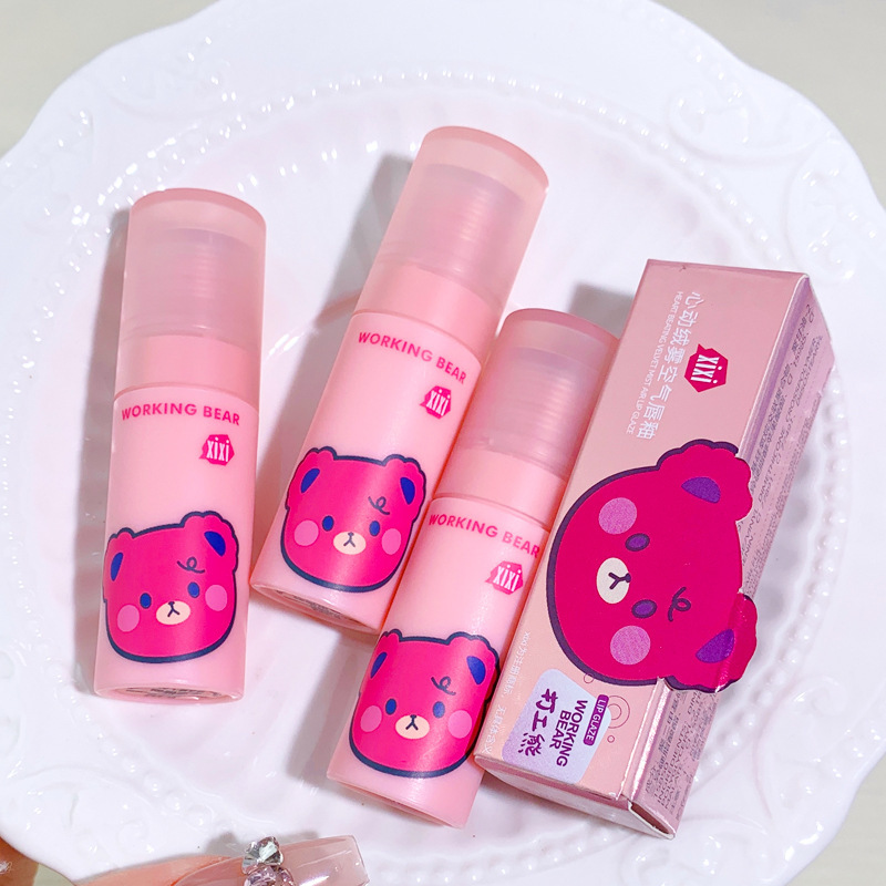 xixi Heartfelt Velvet Mist Air Lip Glaze Cute Strawberry Bear Soft Mist Lip Mud for Autumn and Winter Whitening and Tender Color Does Not Show Lip Lines