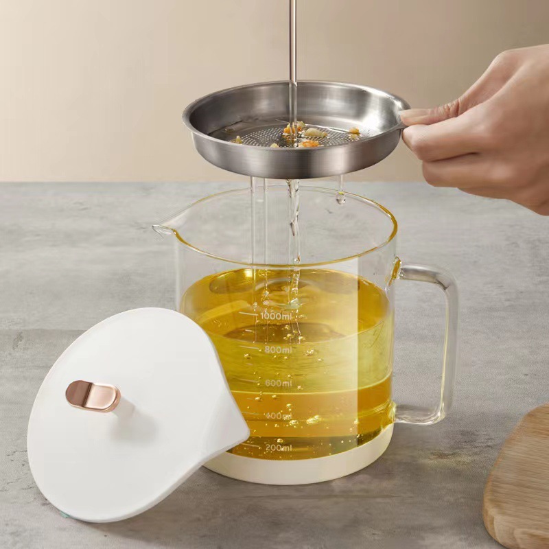 Kitchen oil filter kettle large capacity silicone oil storage kettle household food grade oil leakage net oil residue