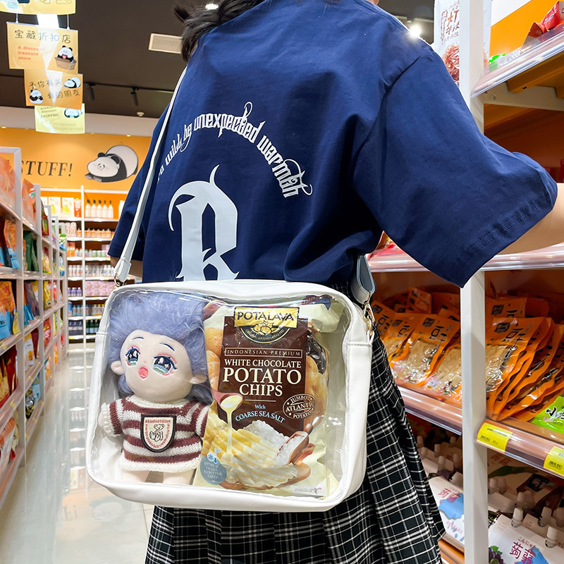 Cute Cartoon Double Doll Bag Cotton Doll PU Crossbody Bag Transparent Pain Bag 20cm Doll 15cm Shoulder Bag