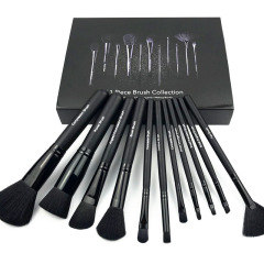 Amazon cross-border foreign trade black 11-piece makeup brush set with wooden handle, no logo, fiber hair beauty