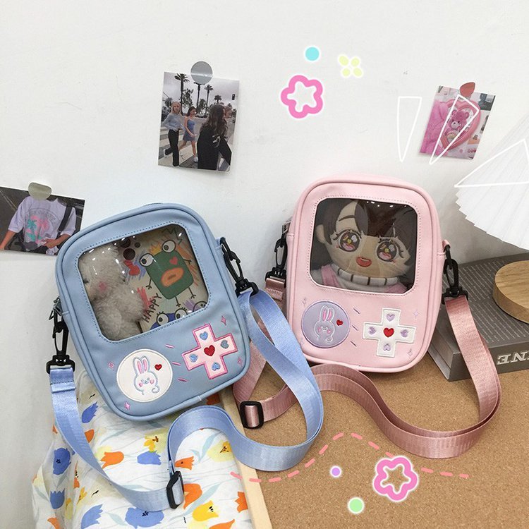 Summer small bag Japanese college style cute and funny personality game console soft girl student transparent pain bag shoulder bag
