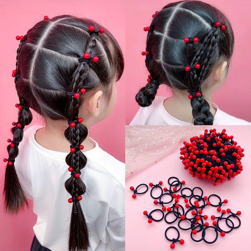 Children's hair rope, red bean hair ring, does not hurt hair, braids, headwear, little girl's braids, high elastic rubber band