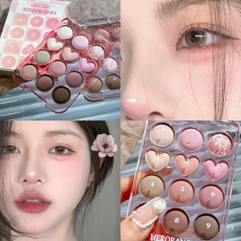 HERORANGE Calculated Love Eyeshadow Palette Twelve Colors of Matte Pearlescent Glitter Powder Not Easy to Fly Pink Earthy Eyeshadow