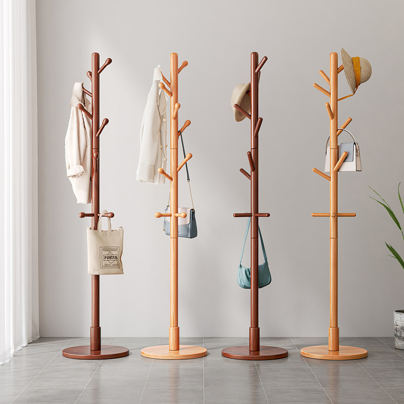 Solid wood clothes hanger floor-standing bedroom clothes hanger home clothes hanging rod living room vertical clothes hanger simple solid wood coat rack