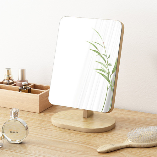 Wooden dressing table mirror rotating makeup mirror dormitory student desktop mirror girl portable removable large mirror